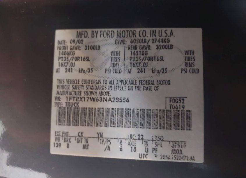 Photo 9 of 2003 Ford F-150 LARIAT/XL/XLT (VIN 1FTRX17W63NA28556)