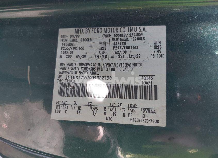 Photo 9 of 1999 Ford F-150 LARIAT/WORK SERIES/XL/XLT (VIN 1FTRX17W6XNB82190)