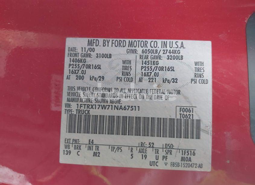 Photo 9 of 2001 Ford F-150 LARIAT/XL/XLT (VIN 1FTRX17W71NA67511)