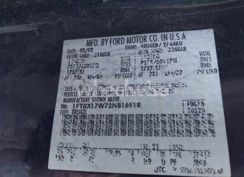 Photo 9 of 2002 Ford F-150 LARIAT/XL/XLT (VIN 1FTRX17W72NB16918)