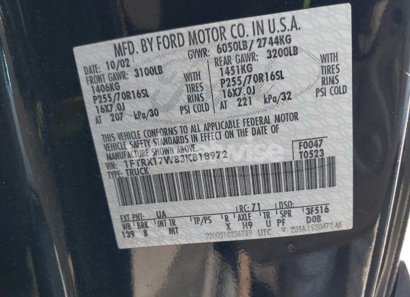 Photo 9 of 2003 Ford F-150 LARIAT/XL/XLT (VIN 1FTRX17W83KB18972)