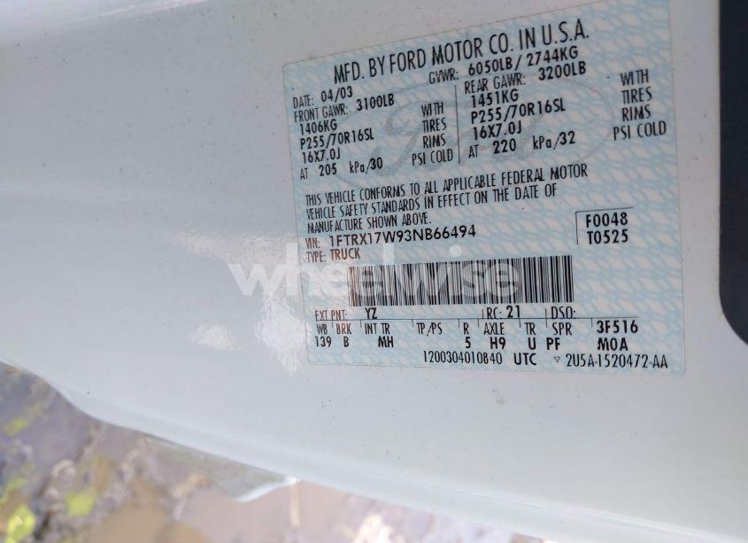 Photo 9 of 2003 Ford F-150 LARIAT/XL/XLT (VIN 1FTRX17W93NB66494)