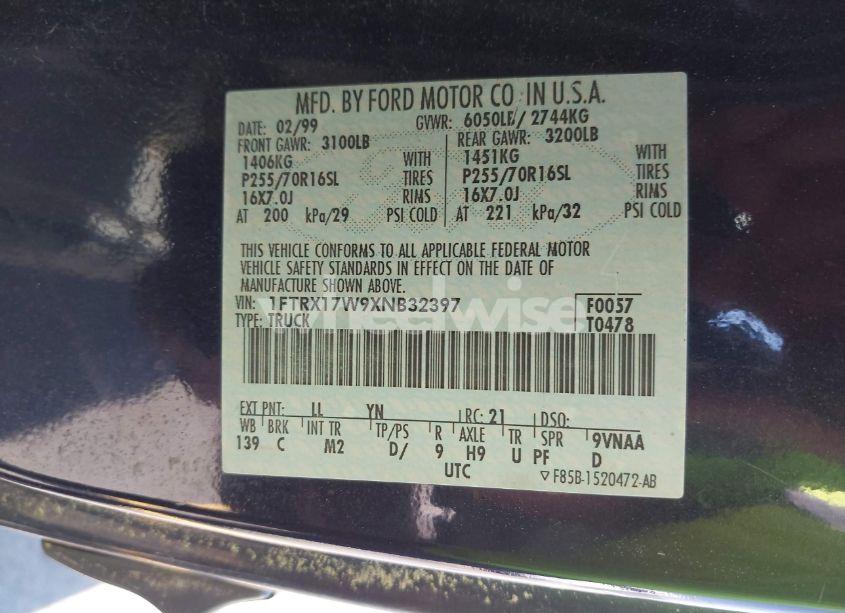 Photo 9 of 1999 Ford F-150 LARIAT/WORK SERIES/XL/XLT (VIN 1FTRX17W9XNB32397)