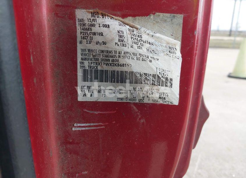 Photo 9 of 2002 Ford F-150 LARIAT/XL/XLT (VIN 1FTRX17WX2KB68190)