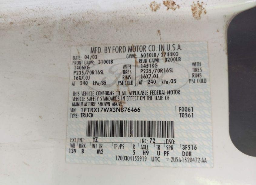 Photo 9 of 2003 Ford F-150 LARIAT/XL/XLT (VIN 1FTRX17WX3NB76466)