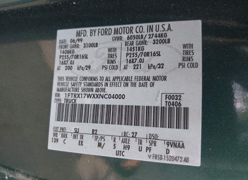 Photo 9 of 1999 Ford F-150 LARIAT/WORK SERIES/XL/XLT (VIN 1FTRX17WXXNC04000)