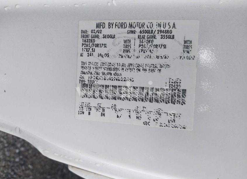 Photo 9 of 2002 Ford F-150 LARIAT/XL/XLT (VIN 1FTRX18L02NB22855)