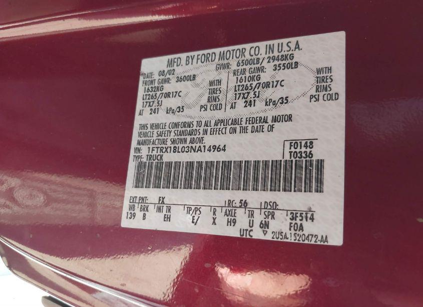 Photo 9 of 2003 Ford F-150 LARIAT/XL/XLT (VIN 1FTRX18L03NA14964)