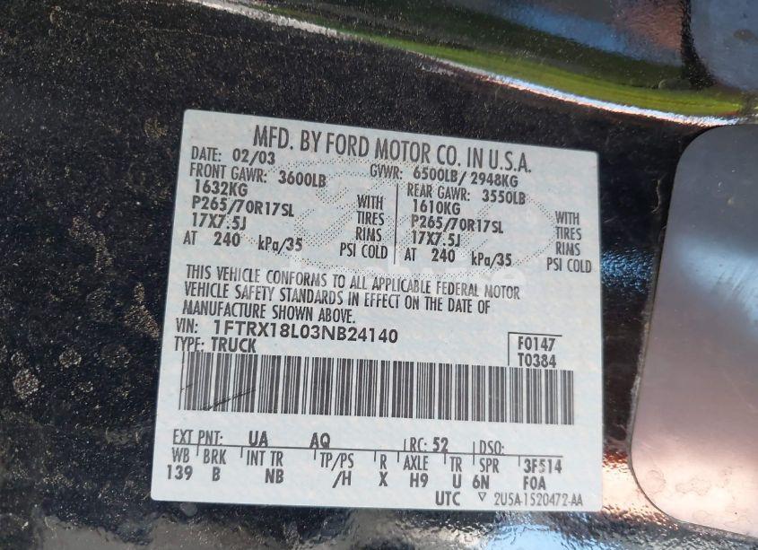 Photo 9 of 2003 Ford F-150 LARIAT/XL/XLT (VIN 1FTRX18L03NB24140)