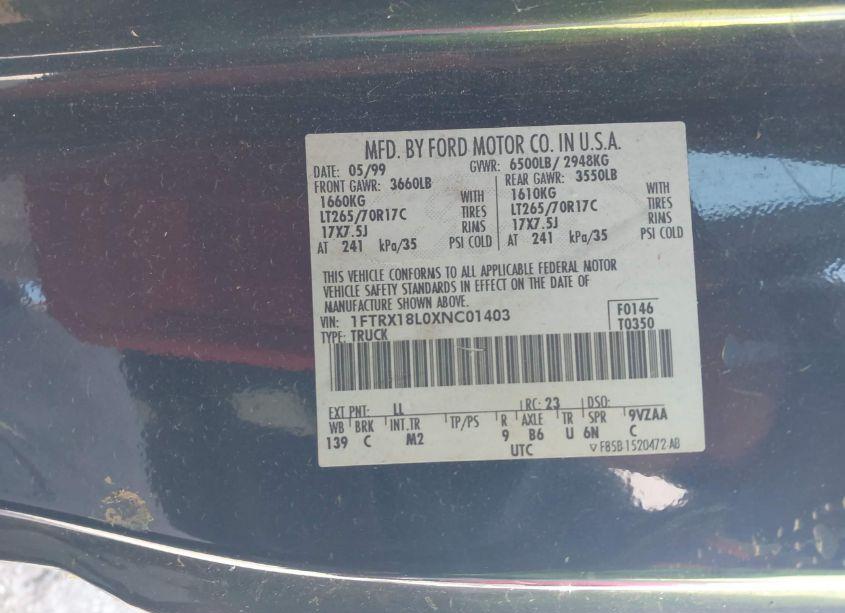 Photo 9 of 1999 Ford F-150 LARIAT/XL/XLT (VIN 1FTRX18L0XNC01403)