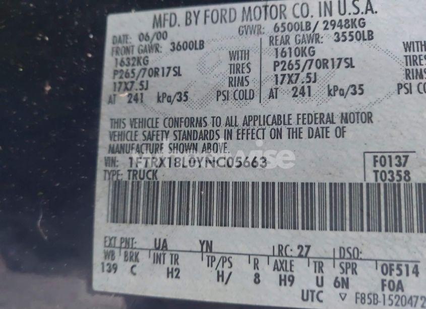 Photo 9 of 2000 Ford F-150 LARIAT/WORK SERIES/XL/XLT (VIN 1FTRX18L0YNC05663)