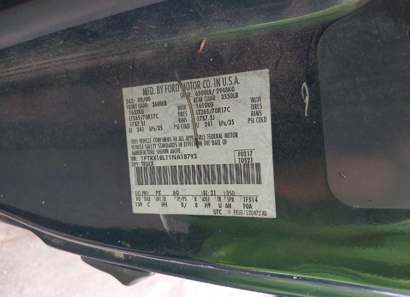 Photo 9 of 2001 Ford F-150 LARIAT/XL/XLT (VIN 1FTRX18L11NA18793)