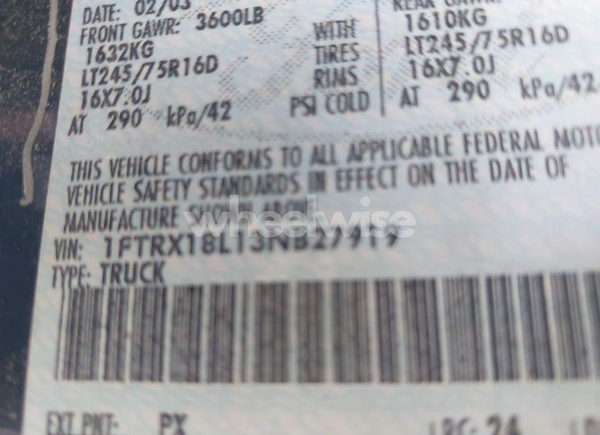 Photo 9 of 2003 Ford F-150 LARIAT/XL/XLT (VIN 1FTRX18L13NB27919)