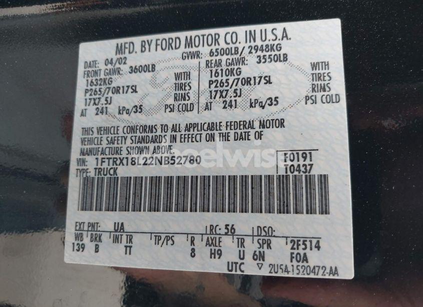 Photo 9 of 2002 Ford F-150 LARIAT/XL/XLT (VIN 1FTRX18L22NB52780)