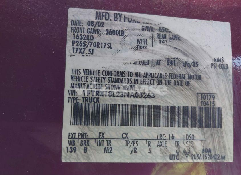 Photo 9 of 2003 Ford F-150 LARIAT/XL/XLT (VIN 1FTRX18L23NA05263)