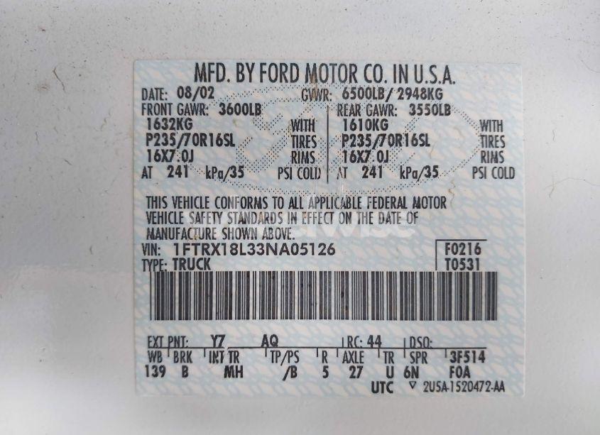 Photo 9 of 2003 Ford F-150 LARIAT/XL/XLT (VIN 1FTRX18L33NA05126)