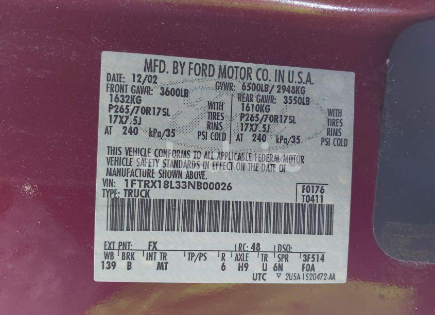 Photo 9 of 2003 Ford F-150 LARIAT/XL/XLT (VIN 1FTRX18L33NB00026)