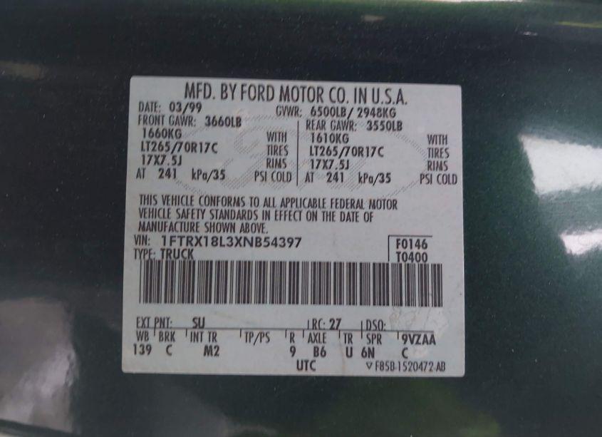 Photo 9 of 1999 Ford F-150 LARIAT/XL/XLT (VIN 1FTRX18L3XNB54397)