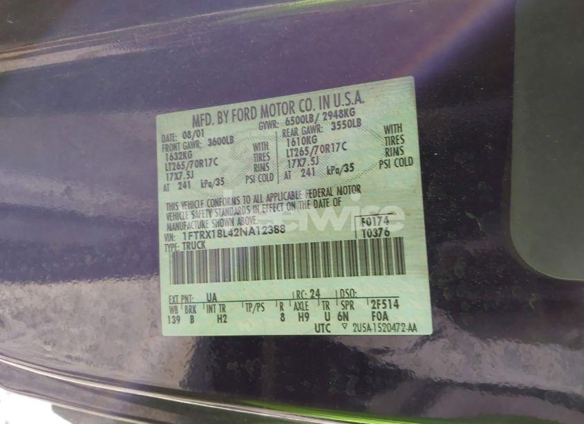 Photo 9 of 2002 Ford F-150 LARIAT/XL/XLT (VIN 1FTRX18L42NA12388)