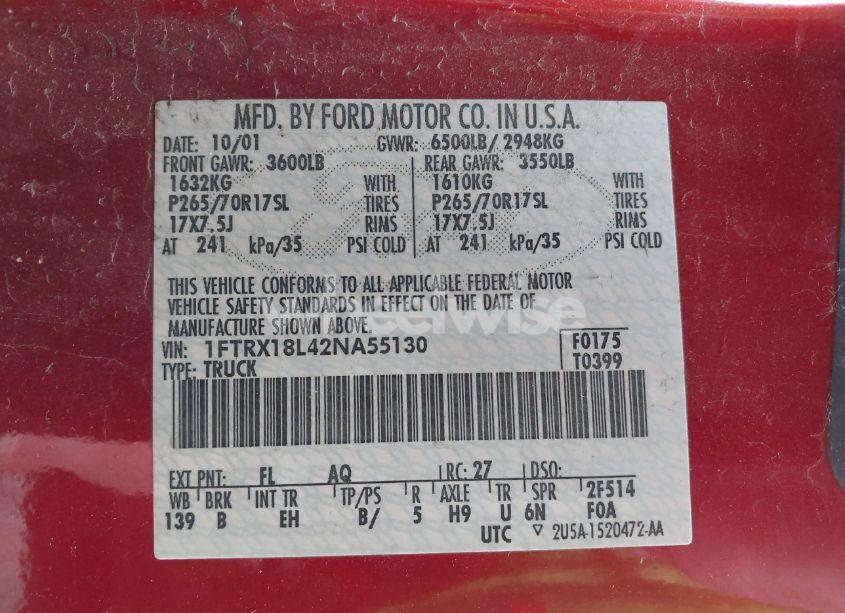 Photo 9 of 2002 Ford F-150 LARIAT/XL/XLT (VIN 1FTRX18L42NA55130)