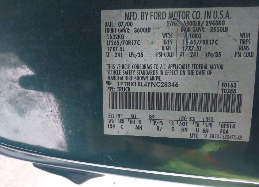 Photo 9 of 2000 Ford F-150 LARIAT/WORK SERIES/XL/XLT (VIN 1FTRX18L4YNC28346)