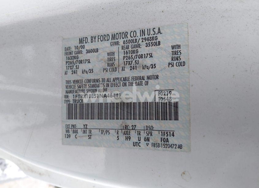 Photo 9 of 2001 Ford F-150 LARIAT/XL/XLT (VIN 1FTRX18L51NA46449)