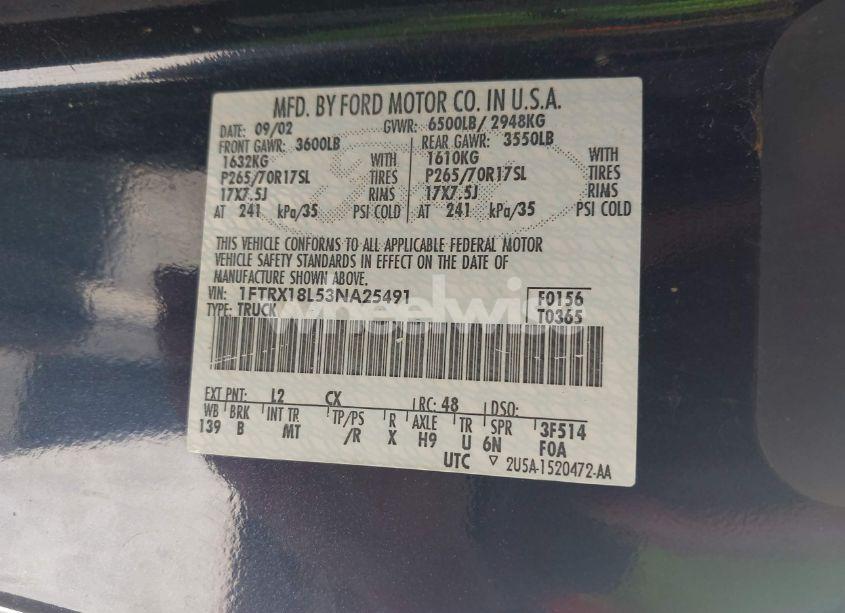 Photo 9 of 2003 Ford F-150 LARIAT/XL/XLT (VIN 1FTRX18L53NA25491)