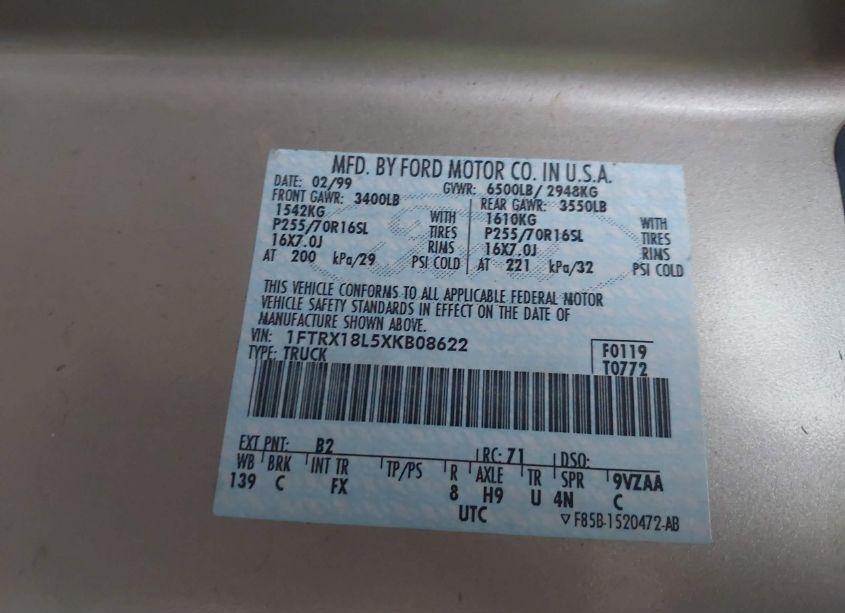 Photo 9 of 1999 Ford F150 (VIN 1FTRX18L5XKB08622)