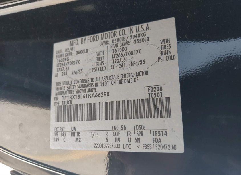 Photo 9 of 2001 Ford F-150 LARIAT/XL/XLT (VIN 1FTRX18L61KA66288)