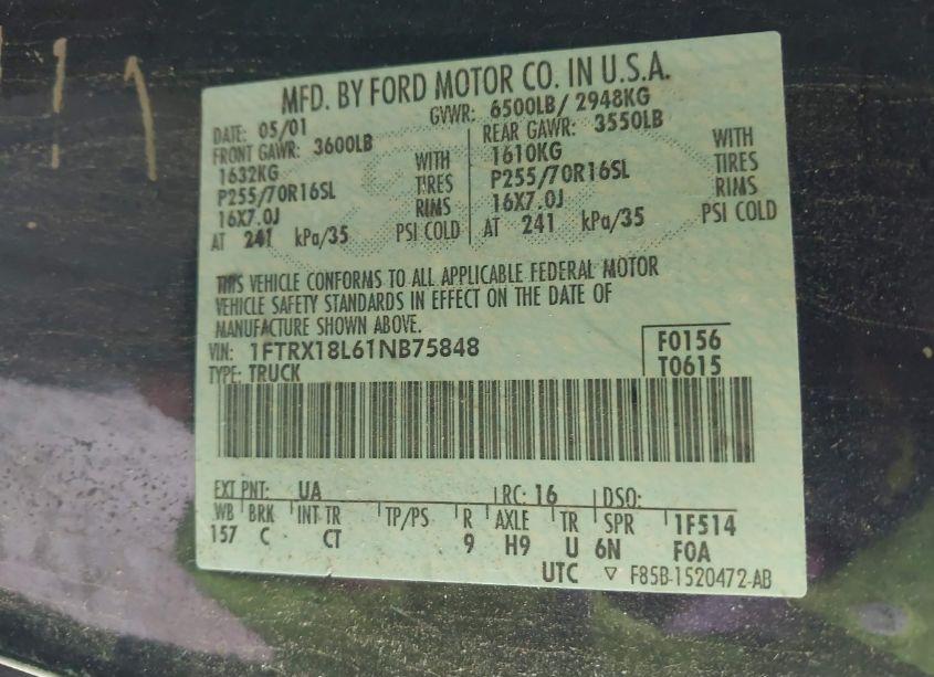 Photo 9 of 2001 Ford F-150 LARIAT/XL/XLT (VIN 1FTRX18L61NB75848)