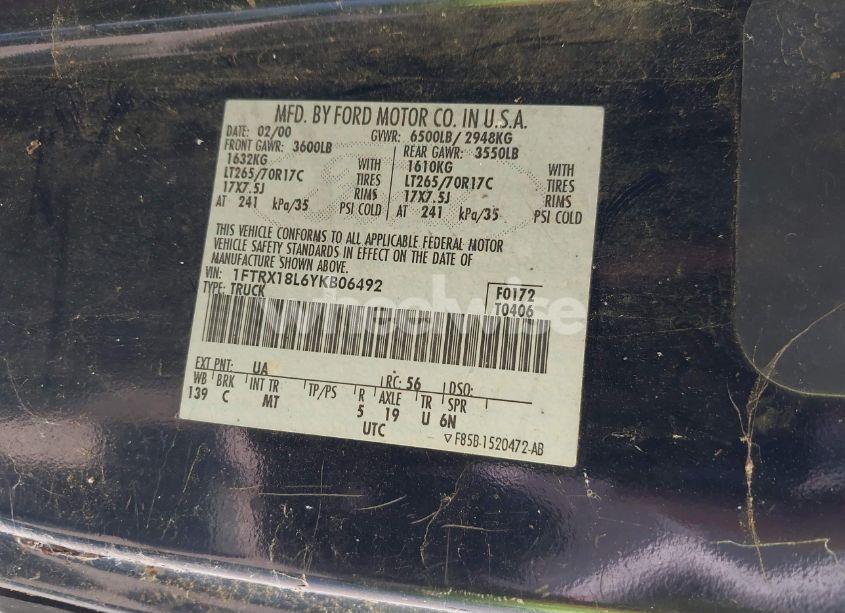 Photo 9 of 2000 Ford F-150 LARIAT/WORK SERIES/XL/XLT (VIN 1FTRX18L6YKB06492)