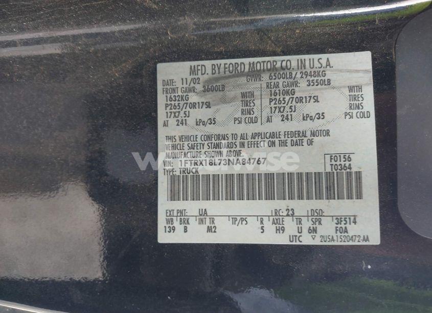 Photo 9 of 2003 Ford F-150 LARIAT/XL/XLT (VIN 1FTRX18L73NA84767)