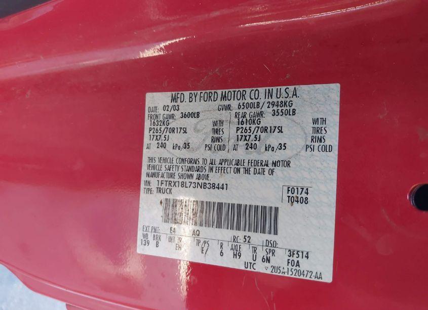 Photo 9 of 2003 Ford F-150 LARIAT/XL/XLT (VIN 1FTRX18L73NB38441)