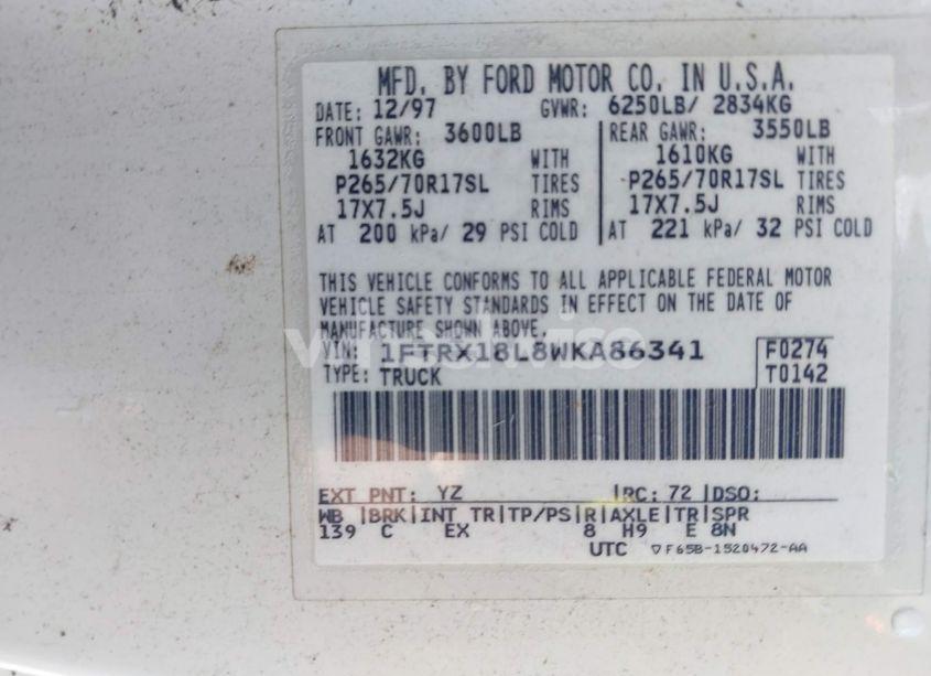 Photo 9 of 1998 Ford F-150 LARIAT/STANDARD/XL/XLT (VIN 1FTRX18L8WKA86341)