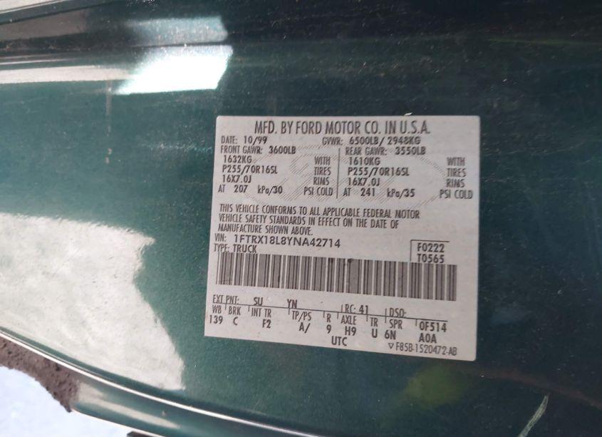 Photo 9 of 2000 Ford F-150 LARIAT/WORK SERIES/XL/XLT (VIN 1FTRX18L8YNA42714)