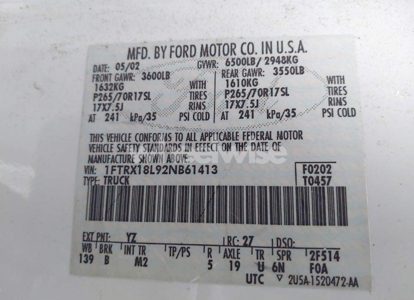 Photo 9 of 2002 Ford F-150 LARIAT/XL/XLT (VIN 1FTRX18L92NB61413)