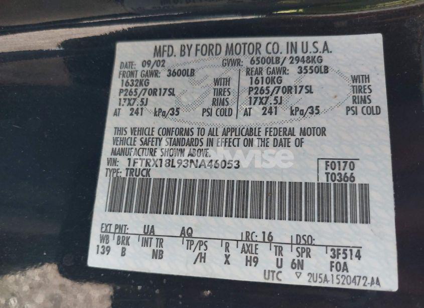 Photo 9 of 2003 Ford F-150 LARIAT/XL/XLT (VIN 1FTRX18L93NA46053)