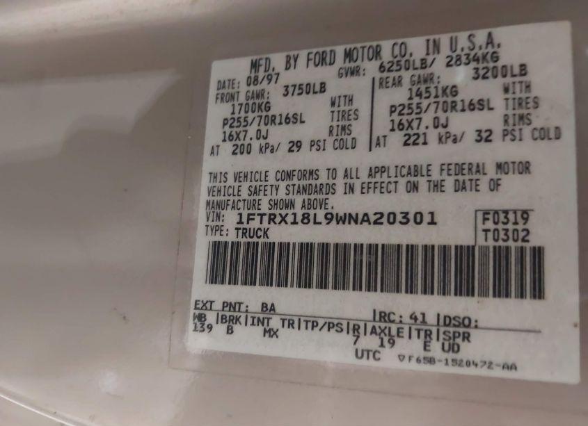 Photo 9 of 1998 Ford F-150 LARIAT/STANDARD/XL/XLT (VIN 1FTRX18L9WNA20301)