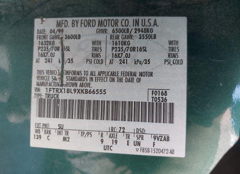 Photo 9 of 1999 Ford F-150 LARIAT/XL/XLT (VIN 1FTRX18L9XKB66555)