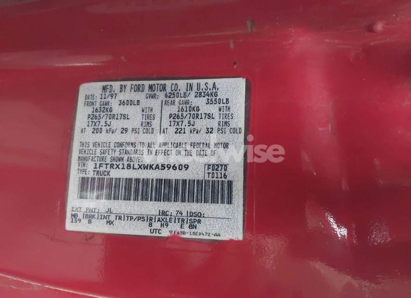 Photo 9 of 1998 Ford F150 (VIN 1FTRX18LXWKA59609)