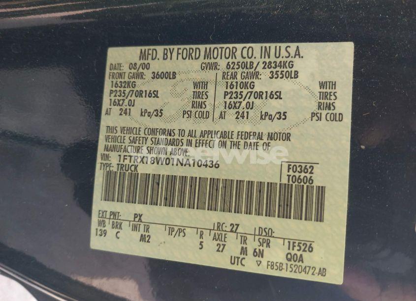 Photo 9 of 2001 Ford F-150 LARIAT/XL/XLT (VIN 1FTRX18W01NA10436)