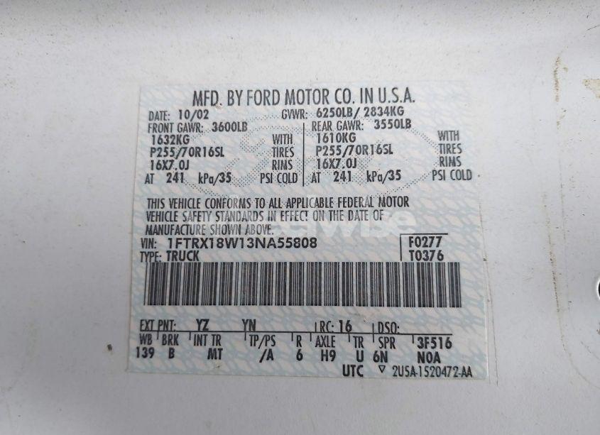 Photo 9 of 2003 Ford F-150 LARIAT/XL/XLT (VIN 1FTRX18W13NA55808)