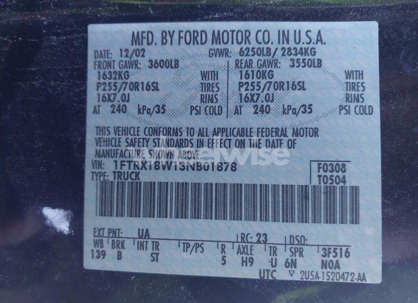 Photo 9 of 2003 Ford F-150 LARIAT/XL/XLT (VIN 1FTRX18W13NB01878)