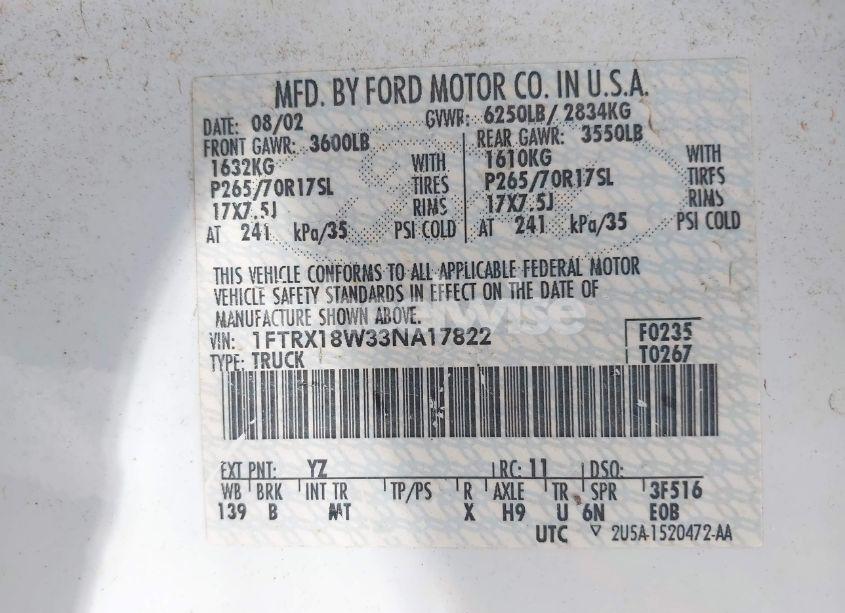 Photo 9 of 2003 Ford F150 (VIN 1FTRX18W33NA17822)