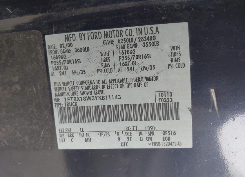 Photo 9 of 2000 Ford F-150 LARIAT/WORK SERIES/XL/XLT (VIN 1FTRX18W3YKB11143)