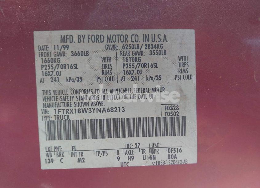 Photo 9 of 2000 Ford F-150 LARIAT/WORK SERIES/XL/XLT (VIN 1FTRX18W3YNA68213)