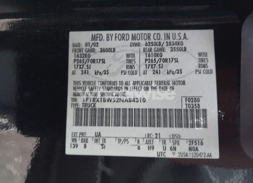 Photo 9 of 2002 Ford F-150 LARIAT/XL/XLT (VIN 1FTRX18W52NA84310)