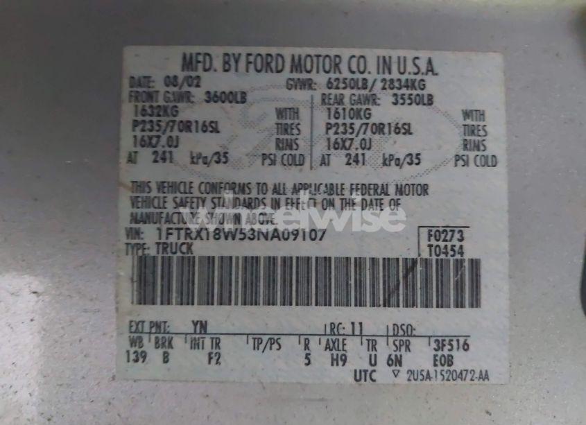 Photo 9 of 2003 Ford F-150 LARIAT/XL/XLT (VIN 1FTRX18W53NA09107)