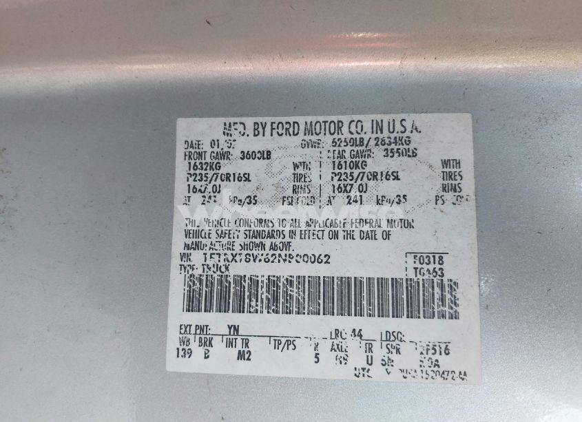 Photo 9 of 2002 Ford F-150 LARIAT/XL/XLT (VIN 1FTRX18W62NB00062)