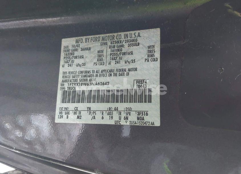 Photo 9 of 2003 Ford F-150 LARIAT/XL/XLT (VIN 1FTRX18W63NA62642)